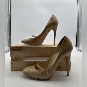 Authentic Jimmy Choo Taffy Patent Beige Leather Pumps Size 40.5 Made In Italy